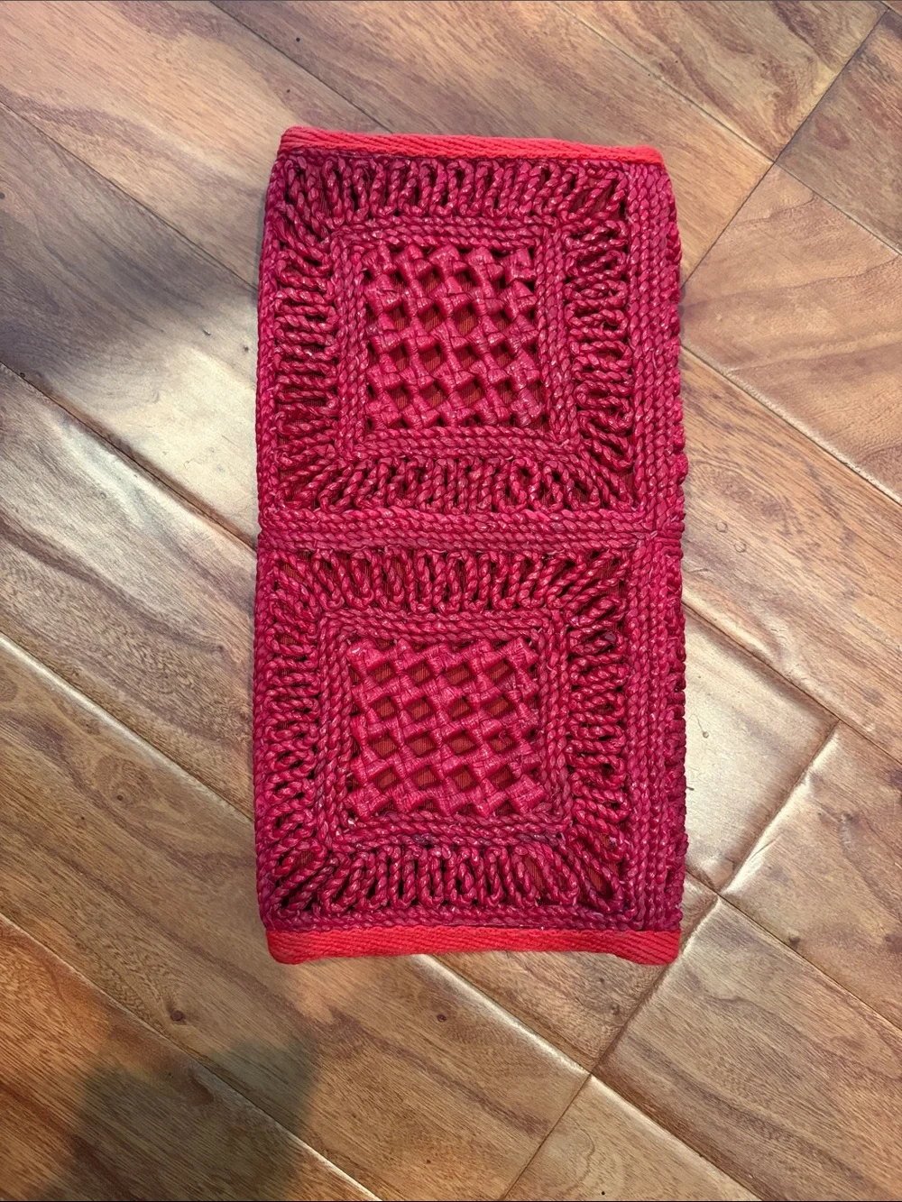 Vintage 1970s Epitome Red Straw Woven Clutch Bag
